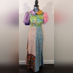 Vintage 70s Patchwork Panels Prints Vibrant Fun Maxi Dress